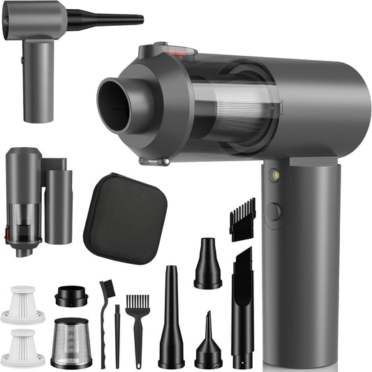 Car Vacuum Portable Cordless with 16000PA Ultra Suction 4-in-1 Foldable Air Duster & Brushless Motor Rechargeable Handheld Vacuum for Pet Hair, Car Seats, Home & Office Cleaning