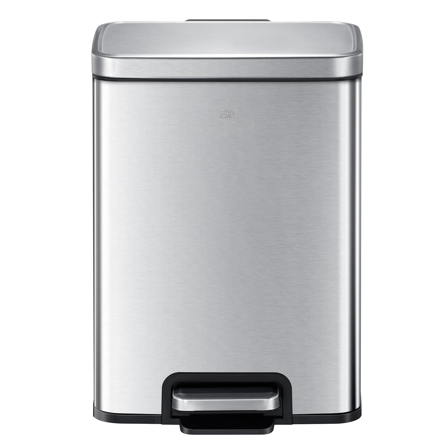 EKO Madison 12L / 3.2 Gal Bathroom Trash Can with Lid and Removable Inner Basket, Rectangular Small Step Trash Can, Brushed Stainless Steel