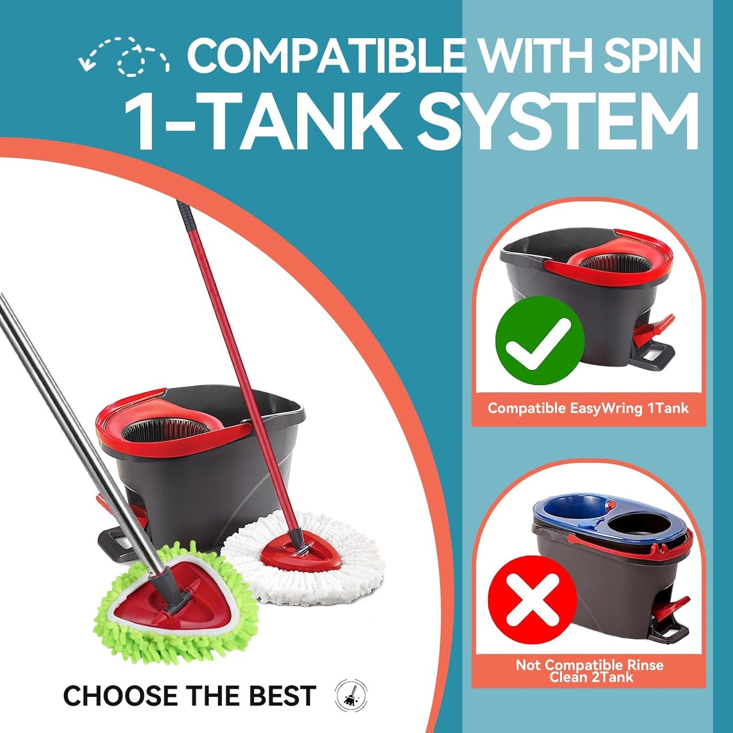 12 Pack Mop Replacement Heads for O-Ceda Mop Replace Head EasyWrin Spin Mop Heads Replacements, Microfiber Spin Mop Refills, Cleaning Mop Head for Living Room and Bath