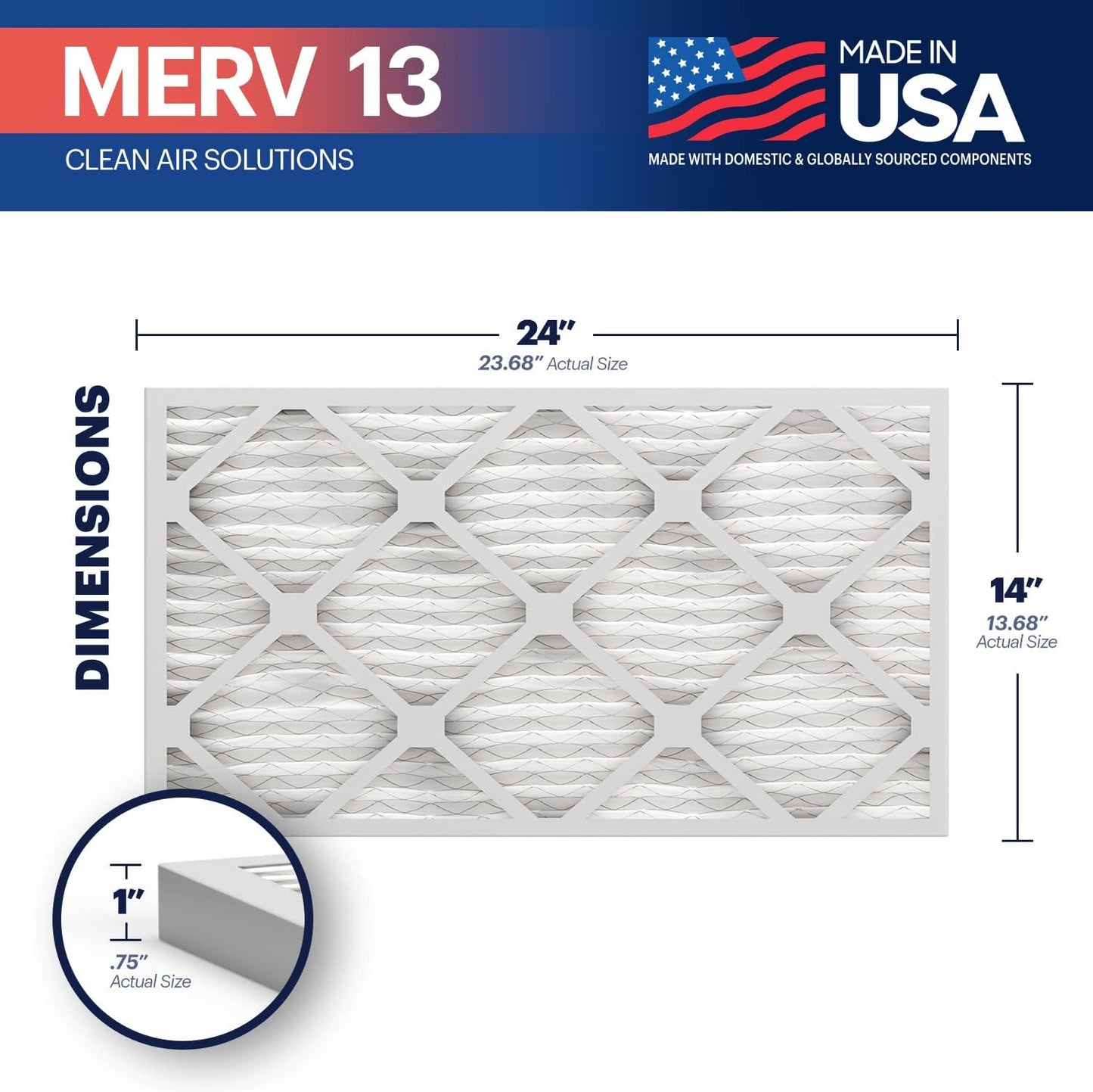 BNX TruFilter 14x24x1 Air Filter MERV 13 (12-Pack) - MADE IN USA - Electrostatic Pleated Air Conditioner HVAC AC Furnace Filters for Allergies, Pollen, Mold, Bacteria, Smoke, Allergen, MPR 1900 FPR 10