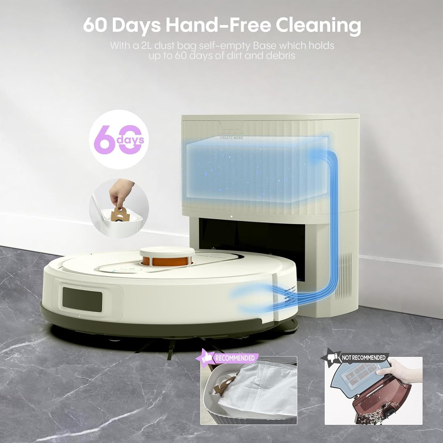 Bagotte Robot Vacuum and Mop, 5000Pa Robotic Vacuums,Self Emptying Station for 60 Days,LiDAR Navigation, No-Go Zones,Wi-Fi/App/Alexa Control, for Carpet, Hard Floors and Carpets