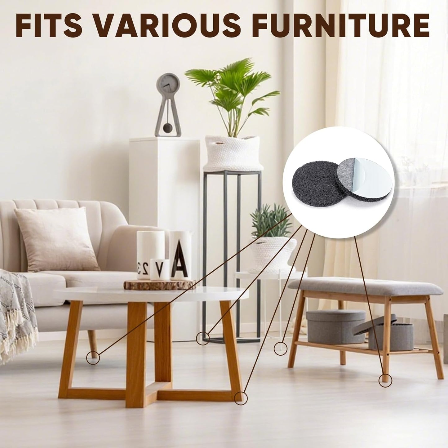 BALEINE 300PCS Felt Furniture Pads, Multi-Size Felt Pads for Chair Legs, Tables, Beds, Scratch-Reducing Floor Protectors for Hardwood Floors, Tile, Vinyl, and Laminate (300PCS, Black)