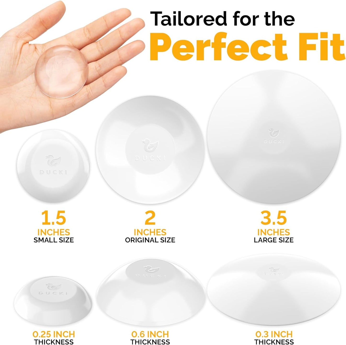 Ducki Door Stop Wall Protector | Self Adhesive Door Knob Wall Protectors from Door Knobs | Rubber Door Stoppers for Wall Damage & Noise | Durable, Shock Absorbent & Discreet | 8 Pack White Door Stops