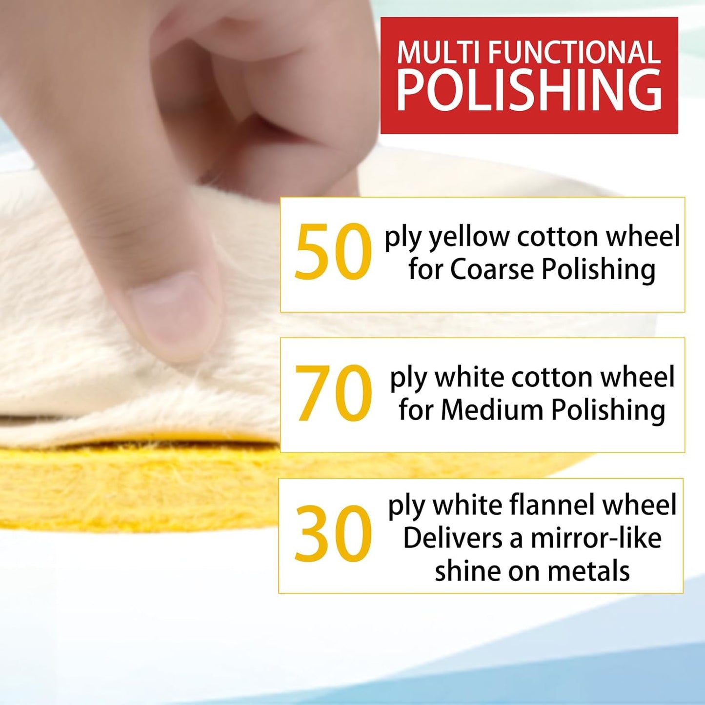 6PCS 6 Inch Polishing Wheel Kit for Bench Grinder Buffing Wheel, 1 *Yellow Cotton(42Ply), 2 *White Cotton(70Ply), 1 *Soft Flannel Polishing Wheels(30Ply) and Polishing Compound Kit