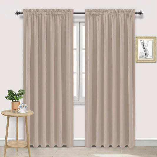 DWCN Blackout Curtains for Living Room Thermal Insulated, Energy Saving & Noise Reducing Bedroom Curtains, Camel, W 60x L 84 Inch, Set of 2 Rod Pocket Curtain Panels