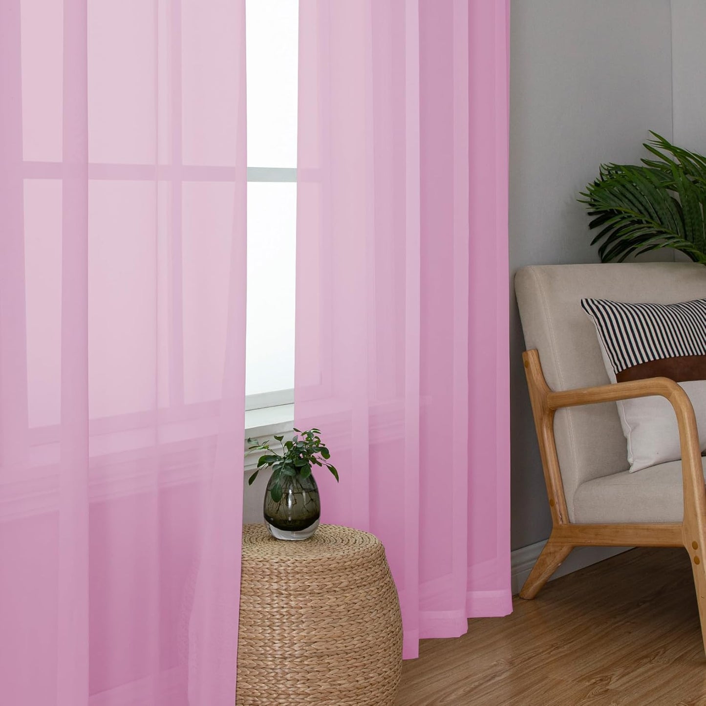 Chyhomenyc Pink Sheer Curtains 78 Inches Long 2 Panels Set for Living Room, Light Filtering Voile Lightweight Bedroom Curtains, Rod Pocket Solid Window Treatment Drapes, Each 42W x 78L