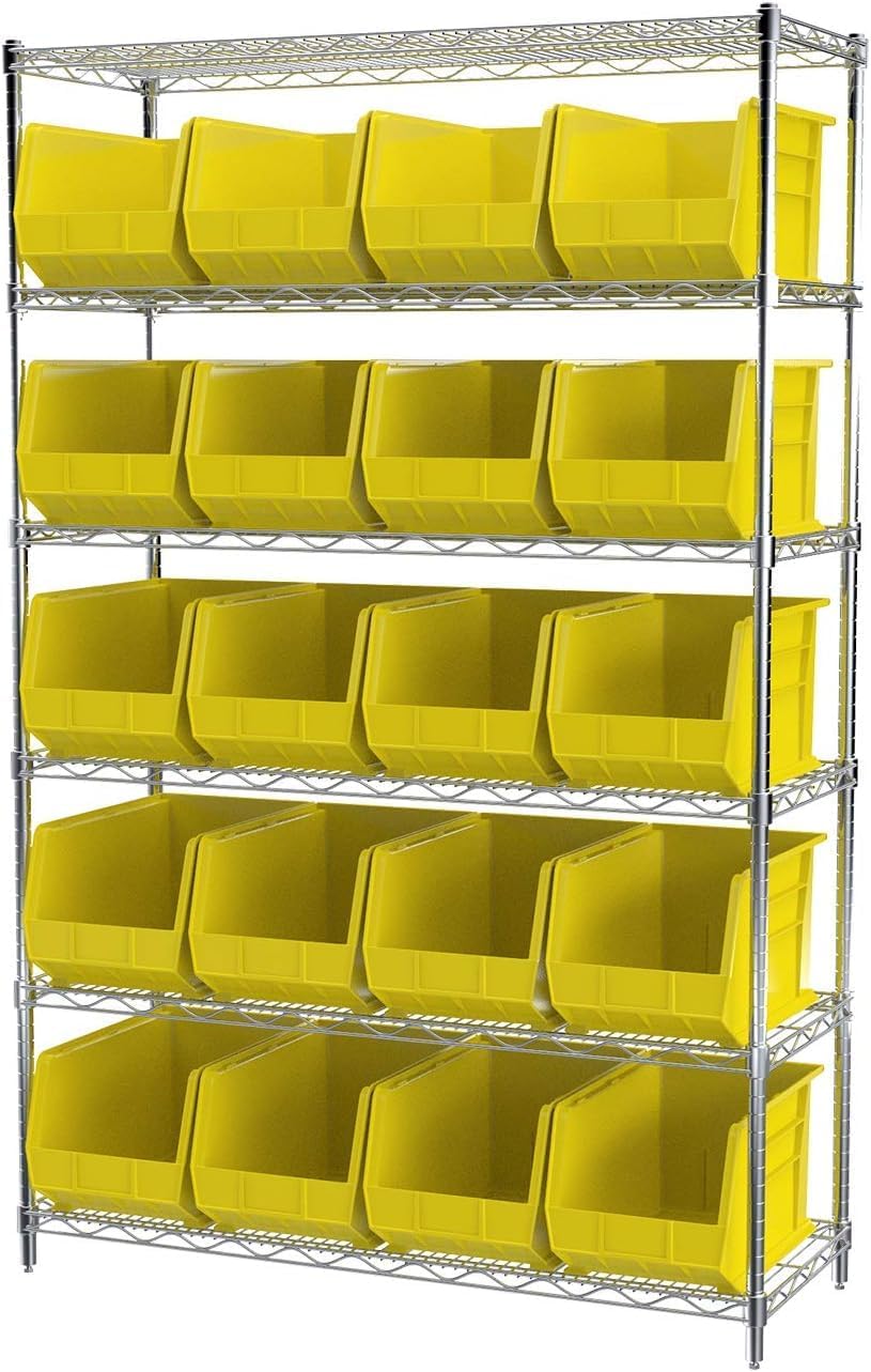 Akro-Mils 30260 AkroBins Plastic Storage Bins, Space-Saving Stackable Bins for Garage, Pantry, Craft Organization, 18-" x 11-" x 10-", Yellow, 6-Pack