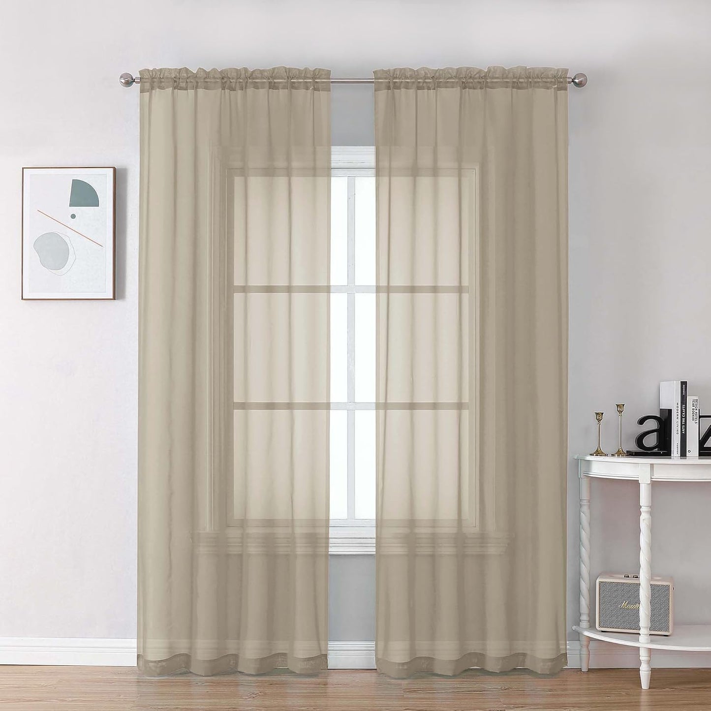 Chyhomenyc Taupe Sheer Curtains 78 Inches Long 2 Panels Set for Living Room, Light Filtering Voile Lightweight Bedroom Curtains, Rod Pocket Solid Window Treatment Drapes, Each 42W x 78L