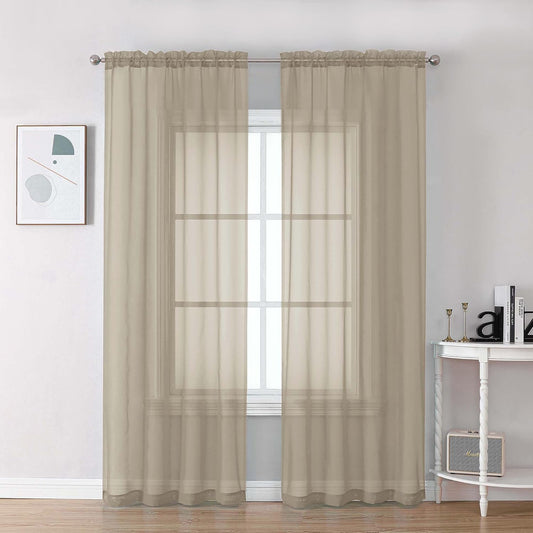 Chyhomenyc Taupe Sheer Curtains 78 Inches Long 2 Panels Set for Living Room, Light Filtering Voile Lightweight Bedroom Curtains, Rod Pocket Solid Window Treatment Drapes, Each 42W x 78L