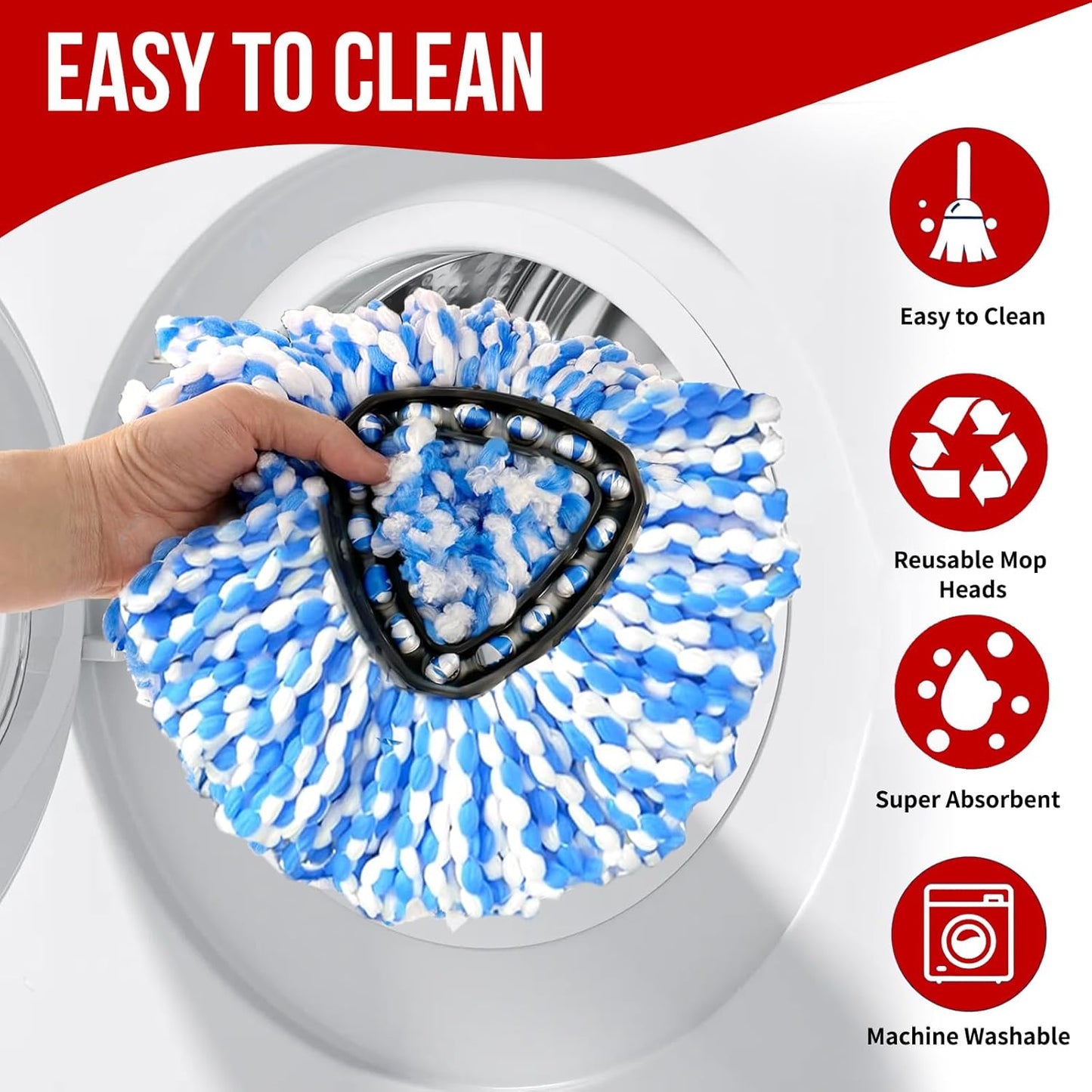 Spin Mop Head, Base, Handle Replacement for O-Ceda RinseClean 2 Tank System,4 Microfiber Mop Refills, 1 Base and 30-58in Handl Set Combo (Blue 2 Tank System)