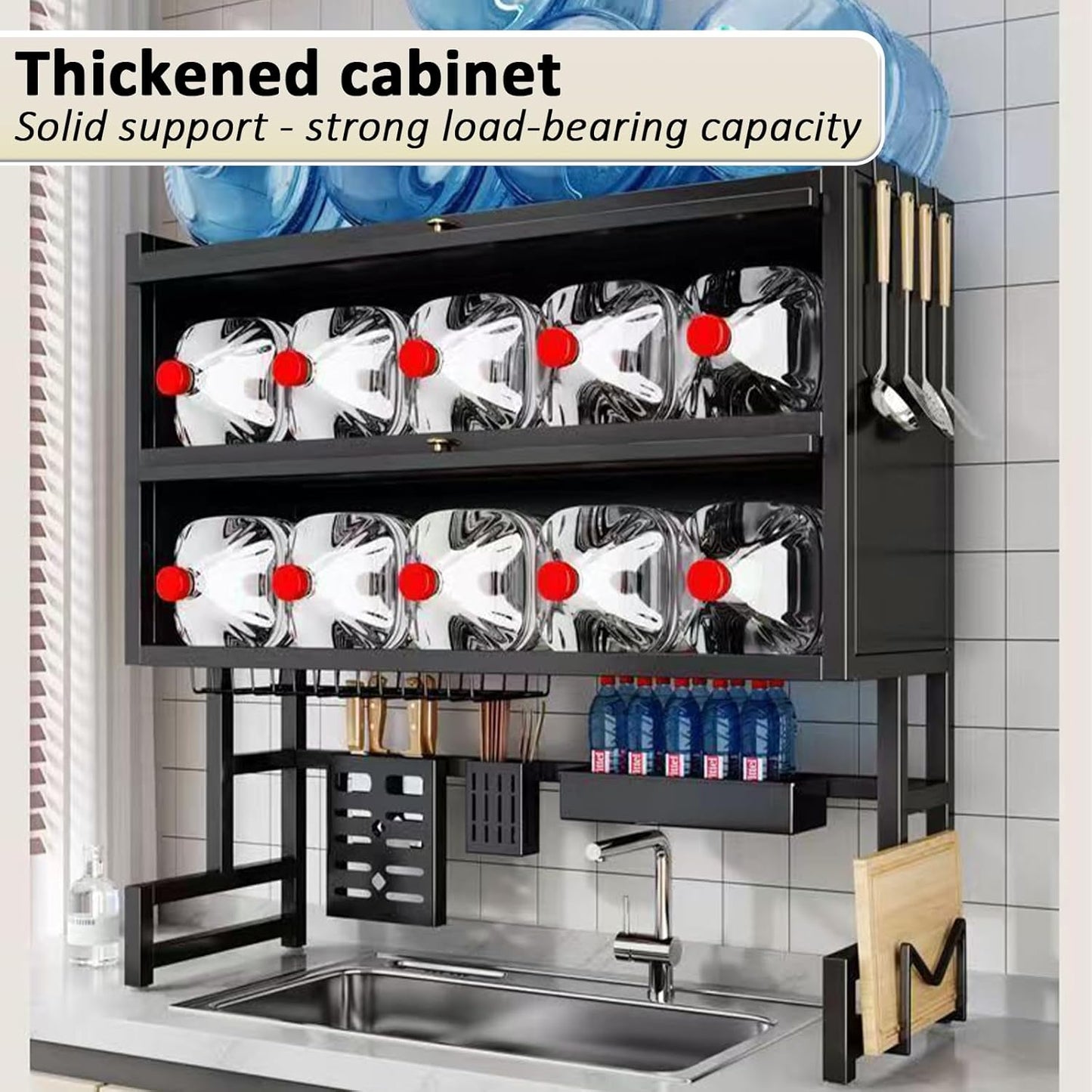 Dish Drying Rack 4 Tiers with Cover, Keep Kitchen Sink Shlef Organized Space-Saving Dish Drying Rack, for Dishes, Glasses, Bowls, Cutlery (black, W-29.5)