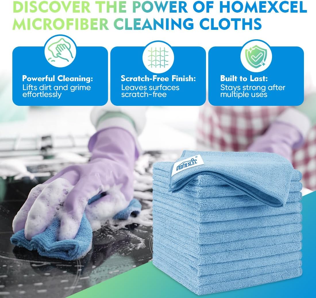HOMEXCEL Microfiber Cleaning Cloth 6 Pack 12.5 x 12.5 inch Microfiber Towels for Cars Ultra Absorbent Car Washing Cloth Lint Free Streak Free Cleaning Rags for Car, Kitchen Window Blue