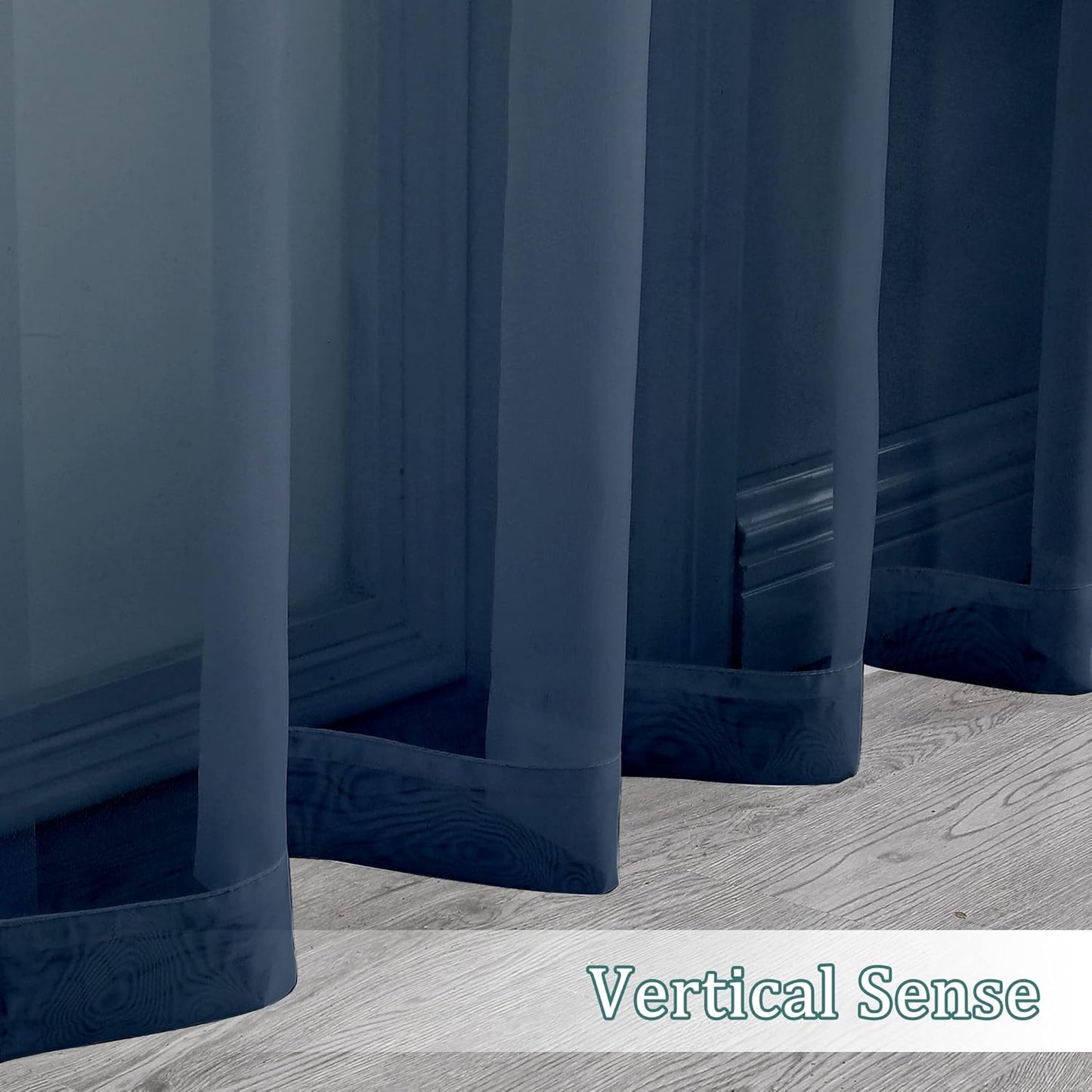 Chyhomenyc Sheer Curtains 63 Inch Length Set of 2, Rod Pocket Voile Drapes for Living Room, Bedroom, Window Treatments Semi Sheer Curtain Panels for Yard, Patio, Villa, Parlor, 42Wx 63L, Navy Blue