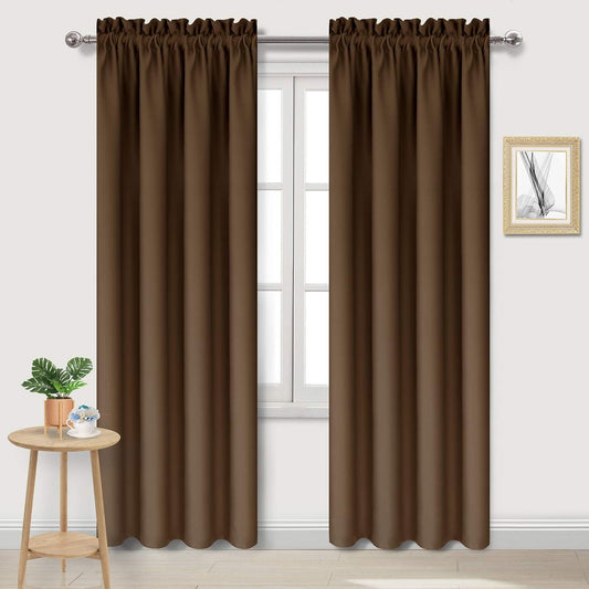DWCN Blackout Curtains for Bedroom – Thermal Insulated Energy Saving Drapes for Living Room, Brown, W 38 x L 84 Inch, Set of 2 Rod Pocket Curtain Panels