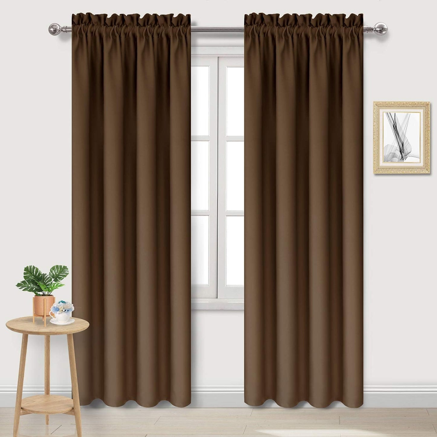 DWCN Blackout Curtains for Bedroom – Thermal Insulated Room Darkening Drapes for Living Room, Brown, W 42 x L 84 Inch, Set of 2 Rod Pocket Curtain Panels