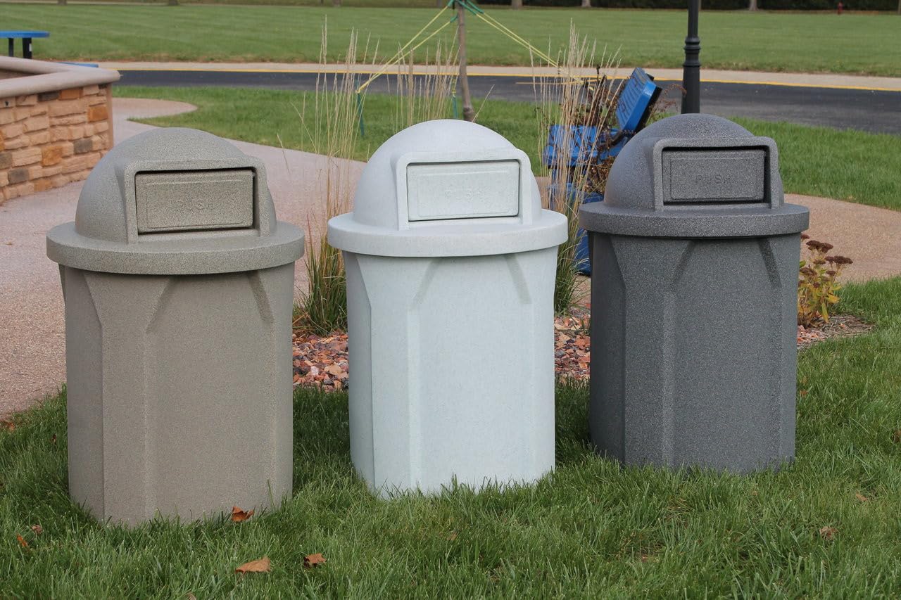 42 Gallon Circle 100% Recycled Plastic Heavy Duty Outdoor Commercial Trash Can with Push Open Dome Lid and Internal Liner | Great for Schools and Businesses - Yellow