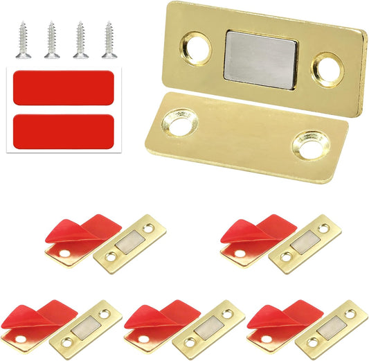 Cabinet Magnetic Catch, 6 Pack Gold Ultra Thin Magnetic Cabinet Door Catch, Adhesive Cabinet Magnets for Kitchen Drawer Cabinet Door Closet, Concealed Strong Magnetic Cabinet Latch