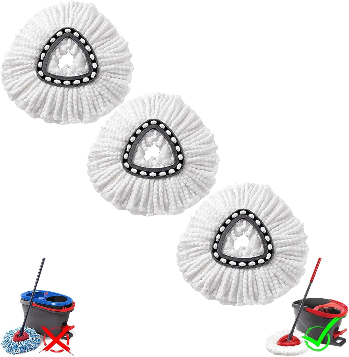 3Pcs Spin Mop Replacement Heads, White Large 360° Easy Wring Spin Mop Head 100% Microfiber Refill, Easy Cleaning Spin Mop Head, Deep Clean, Machine Washable for Easy House Cleaning Floor Mopping