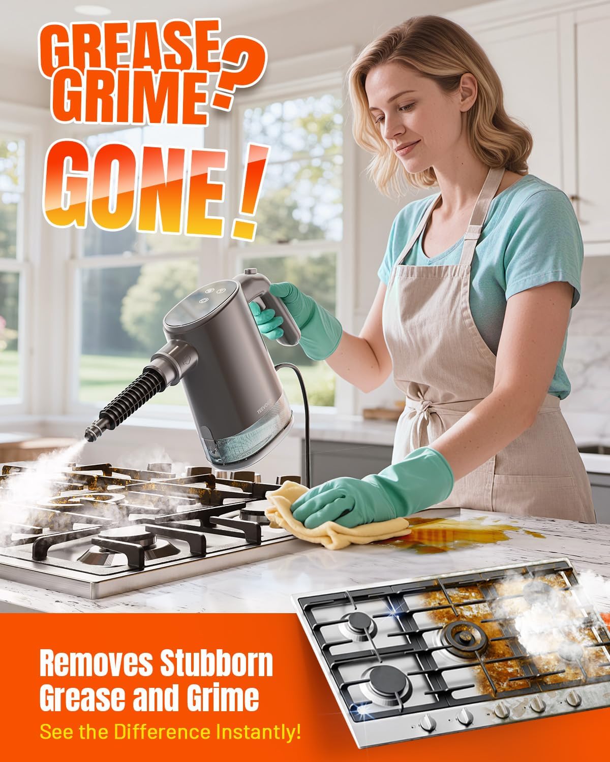 Handheld Steam Cleaner for Home, Portable Steamer Cleaner with 12 Accessories, 15S Fast Heat Up, Steam Adjustable, Steamer for Cleaning Grout, Floor, Kitchen, Bathroom, Windows, Black