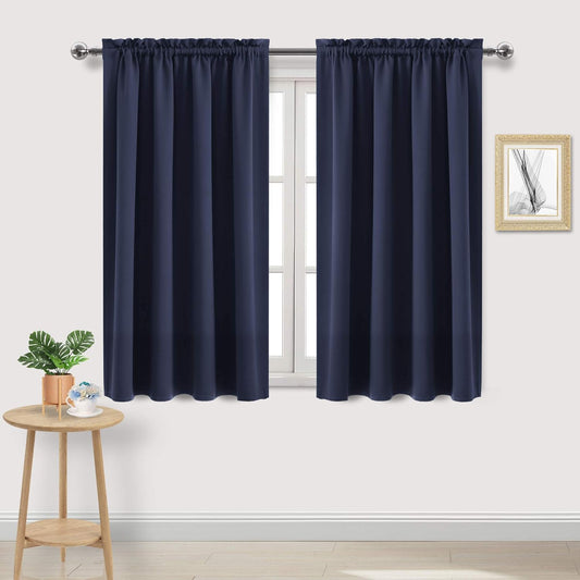 DWCN Navy Room Darkening Blackout Curtains - Thermal Insulated Privacy Energy Saving Window Curtain Drapes 52 x 45 inch Length, Set of 2 Bedroom Living Room Curtains