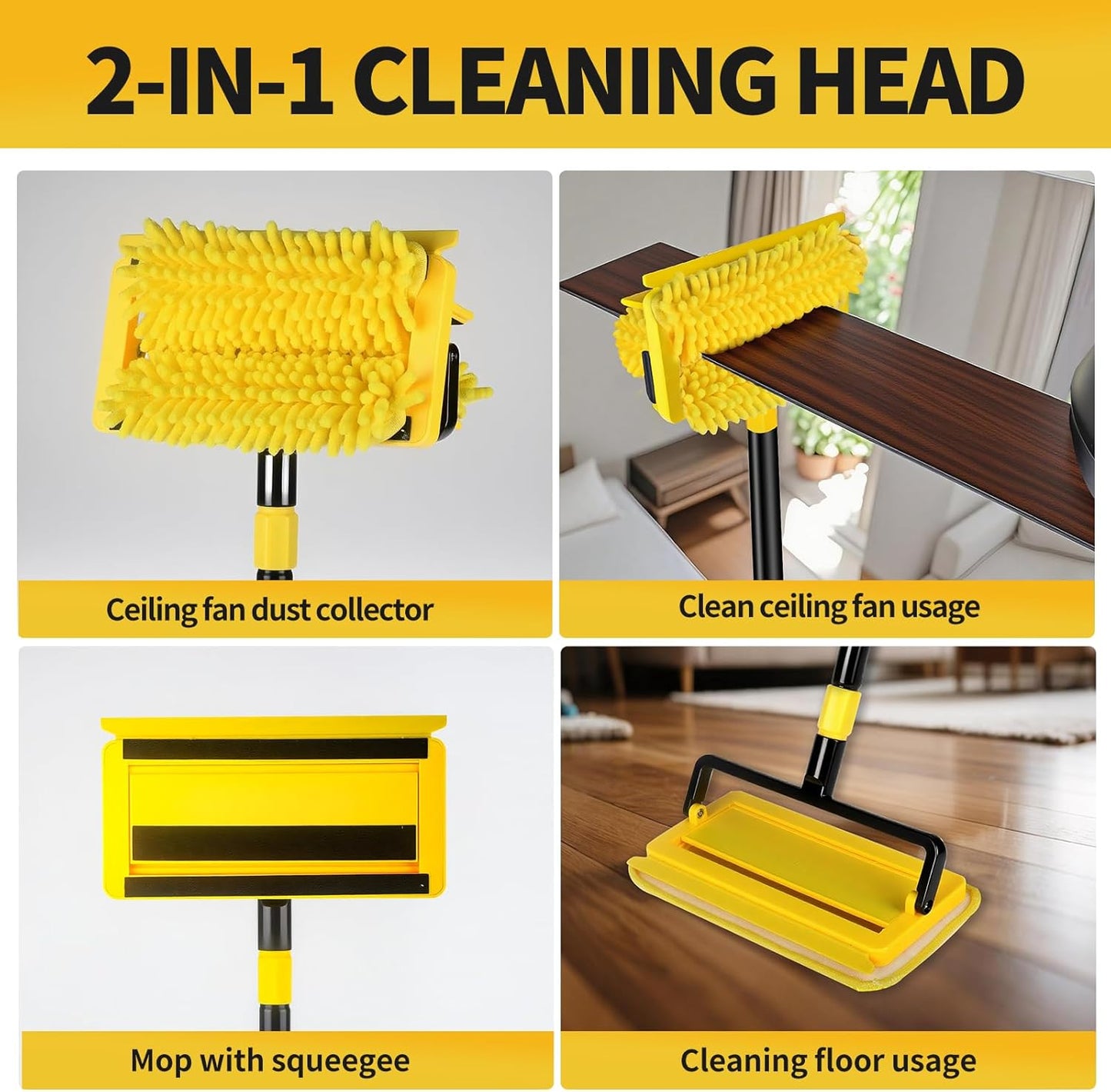 High Ceiling Fan Cleaner Duster for Fans Blades Cleaner with 78.7in Extension Pole Extra Long Handle Cleaning Tool，Reusable Chenille & Microfiber Mop Head for Baseboard Wall Floor Window Glass Wiper