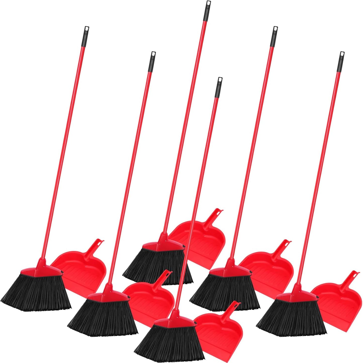 Maxcheck 6 Pcs Broom and Dustpan Set 54 Inch Heavy Duty Indoor Brooms with Dust Pan Combo Bulk for Commercial Shop Angle Home Office Lobby Kitchen(Red)