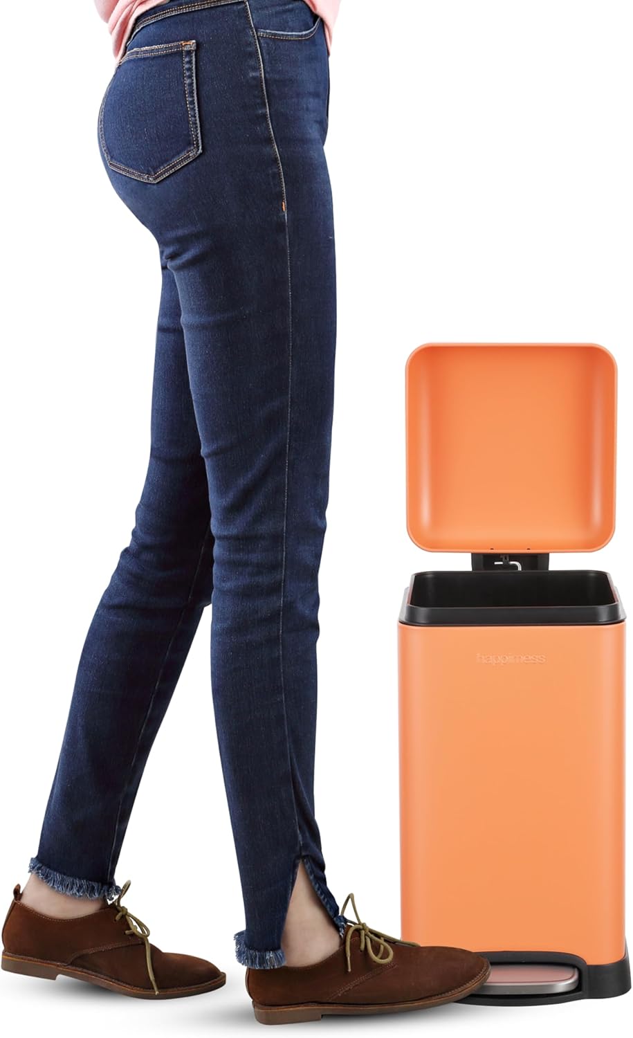 happimess HPM1012K Betty Retro Mini 3.2-Gallon Step-Open Trash Can, Carrot Cake,with Soft-Close Lid, Fingerprint Resistant, Modern, Minimalistic for Home, Kitchen, Office, Bedroom, Bathroom