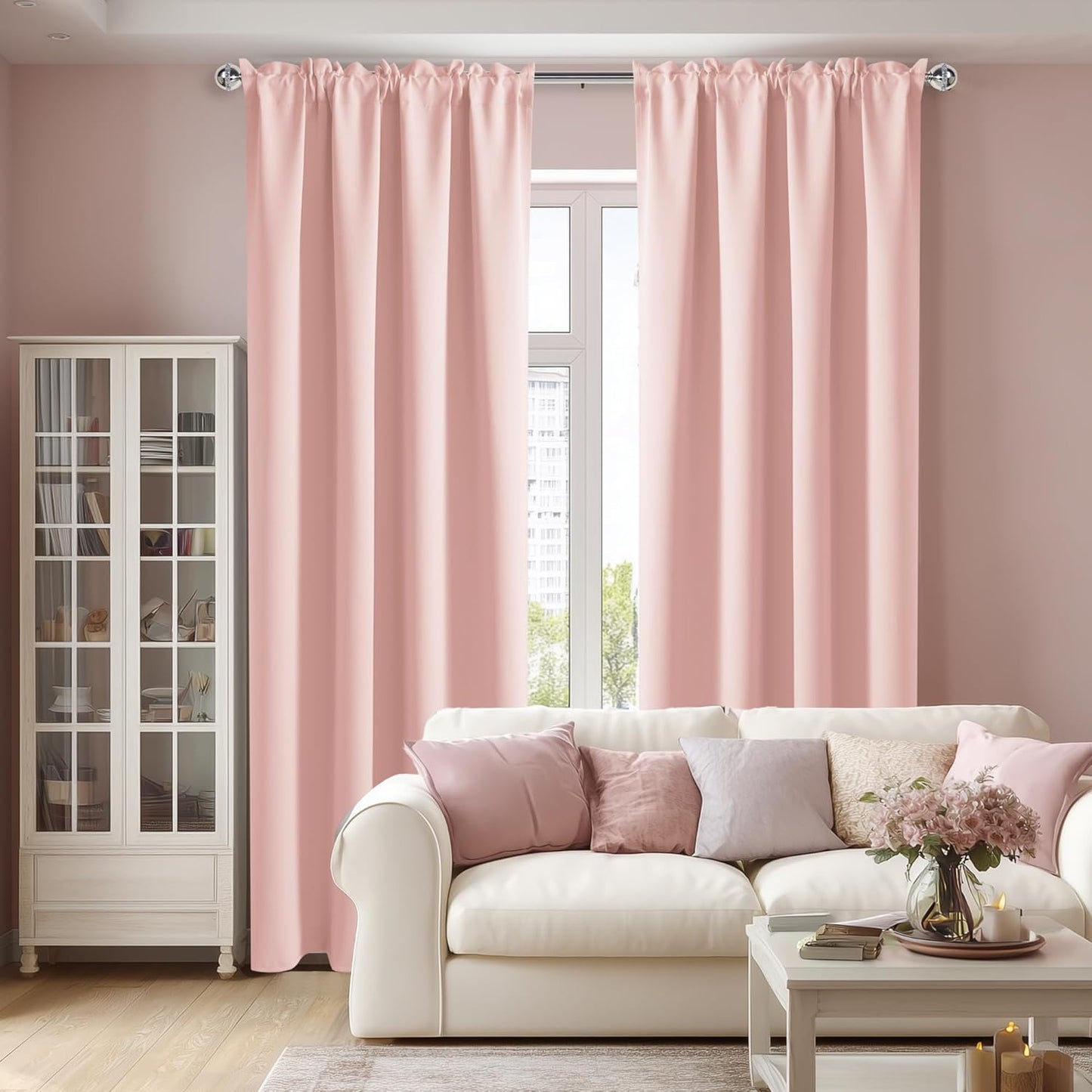 DWCN Blackout Curtains – Thermal Insulated, Energy Saving & Noise Reducing Bedroom and Living Room Curtains, Blush Pink, W 42x L 84 Inch, Set of 2 Rod Pocket Curtain Panels