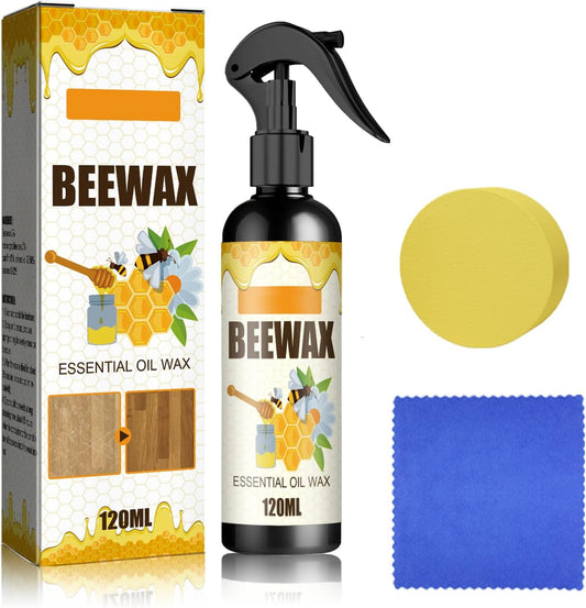 Beeswax Spray Cleaner with Sponge & Towel for Wood Furniture, Natural Beeswax Care For Wood Floors, Furniture, Tables, Cabinets (Lemon)