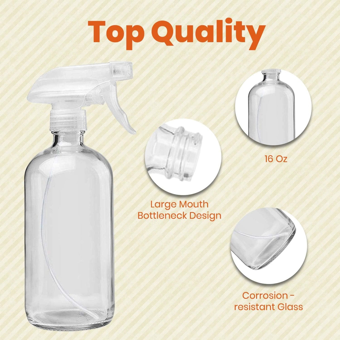 Clear Glass Spray Bottles For Cleaning Solutions (4 Pack) - 16 Ounce, Refillable & Reusable Sprayer for Essential Oil, Water, Kitchen, Hair. Durable Black Trigger Sprayer w/Mist and Stream Settings