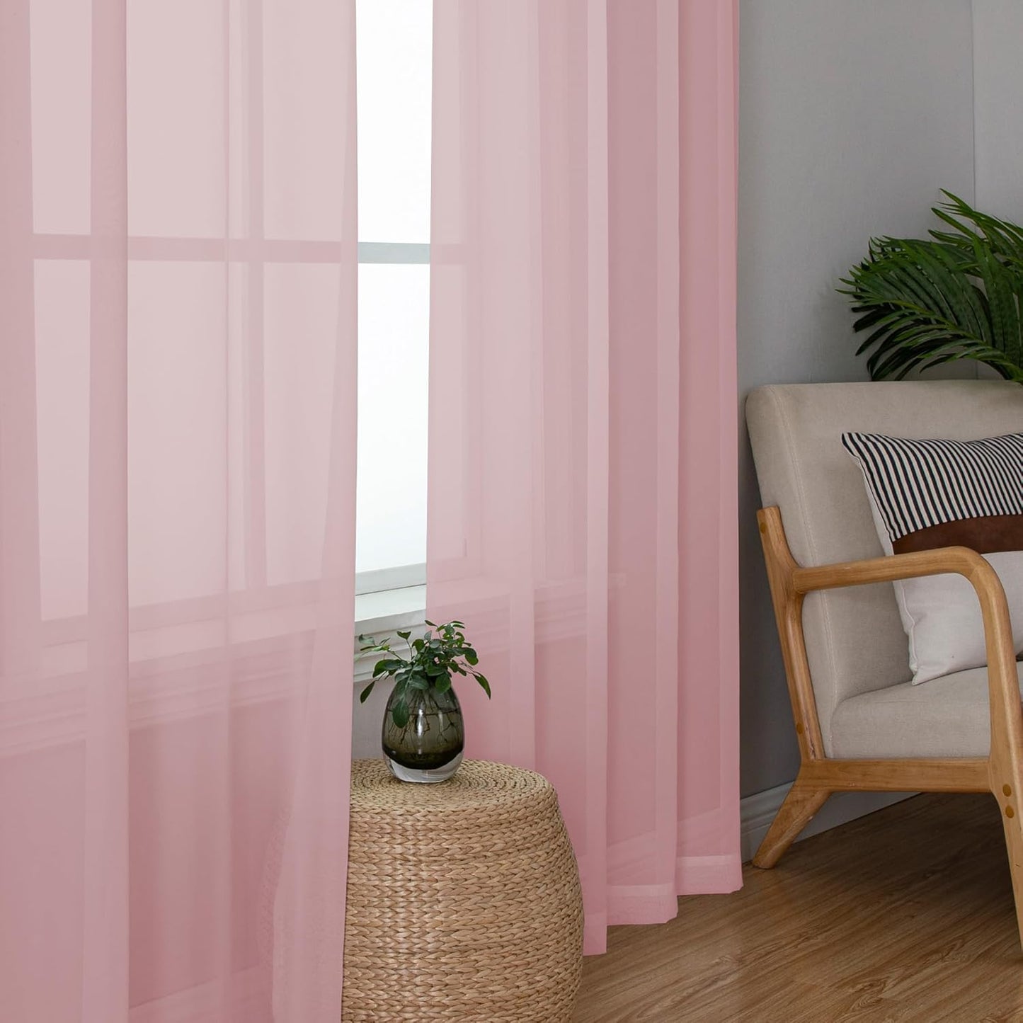 Chyhomenyc Sheer Blush Pink Curtains 90 inches Long 2 Panels, Light Filtering Soft Airy Solid Elegant Voile Window Treatment Drapes for Bedroom Living Room Wedding Party Decor, 42 Wx90 L Inches