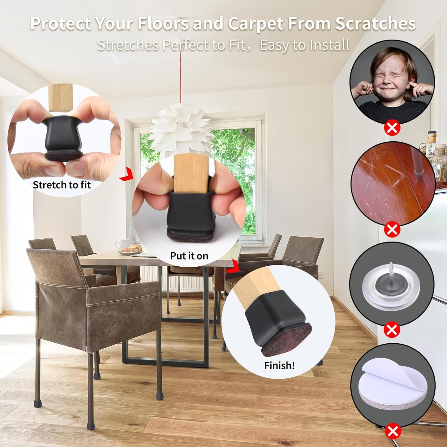 Ezprotekt 24 Pcs Small Square Silicone Chair Leg Floor Protectors for Wood Floors, Felt Furniture Pads Caps, Bar Stool Leg Floor Protectors Covers for Chair Desk Table (Fit 0.5"- 0.8", Black)