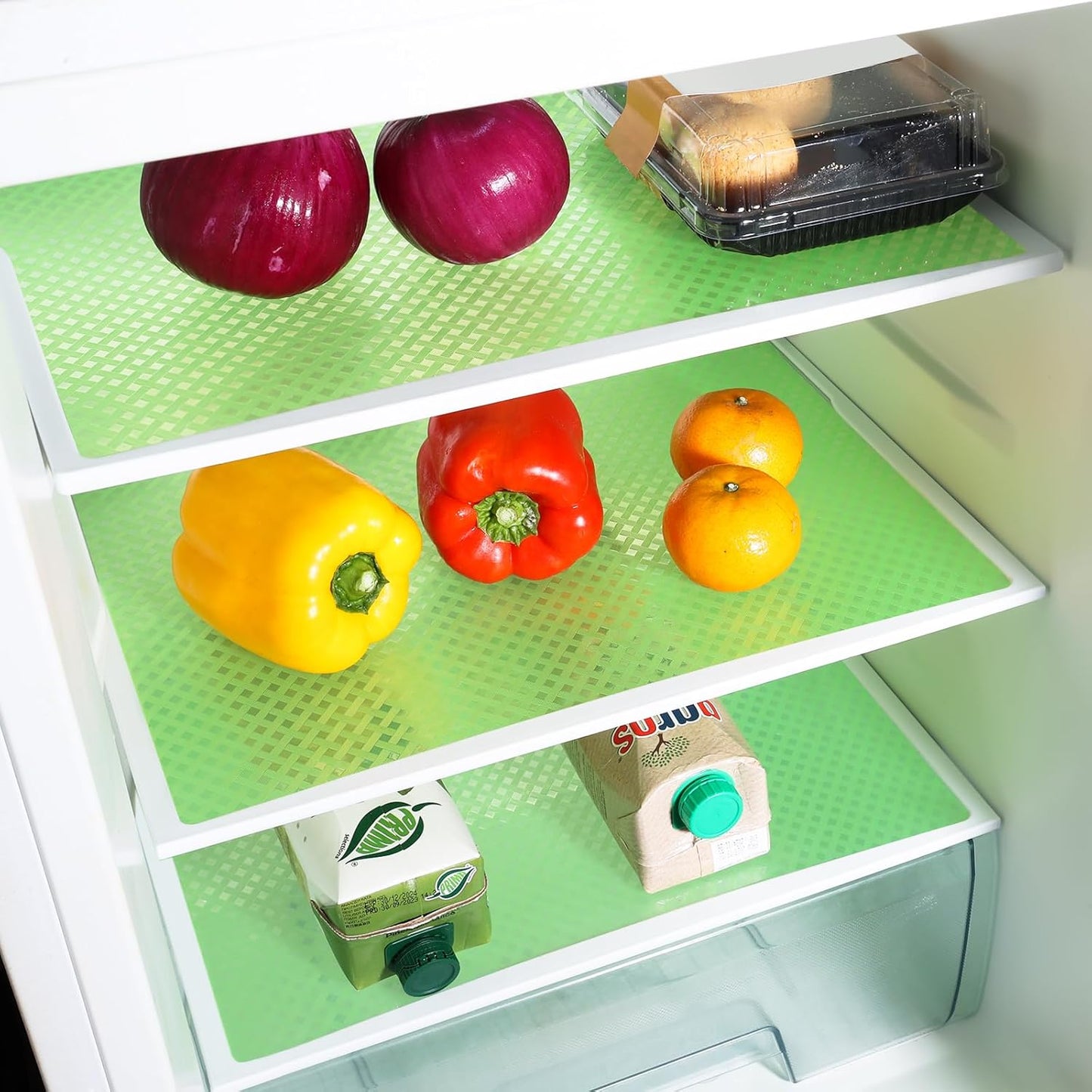 Green Fridge Liner Shelf Liners for Kitchen Cabinet Refrigerator Liners Waterproof & Oil-Proof Kitchen Cupboard Liner Non Adhesive Drawer Mats EVA Material for Shelves 17.5 x 393.7 Inches