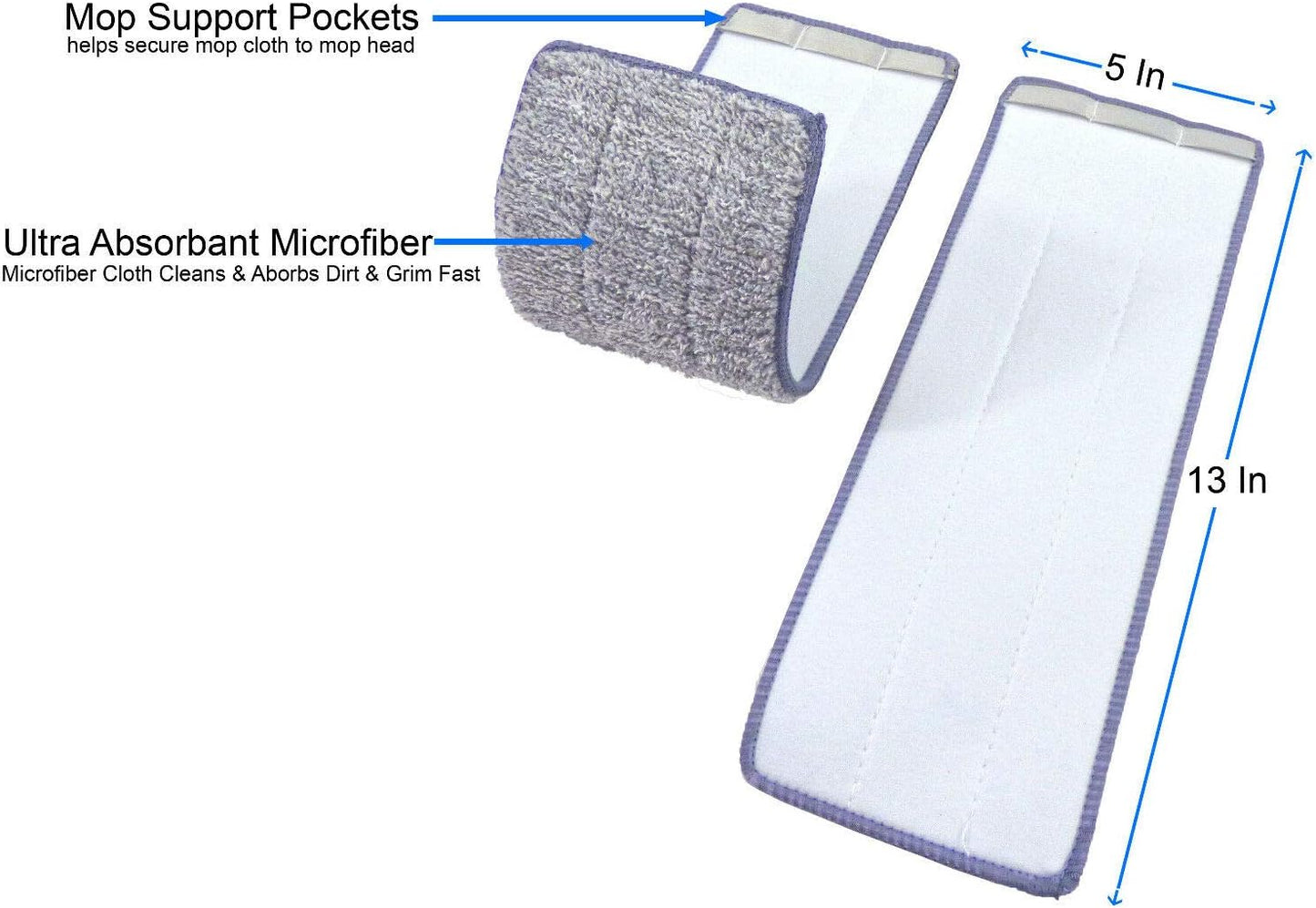 Bulletproof Microfiber Mop Replacement Heads - 5 Pack Washable Pads for Floor Cleaning Compatible with Tethys,Joy Moop & Most 11” - 13” Flat Squeeze Mops for Wet/Dry Mopping, Sanitizing, Scrubbing