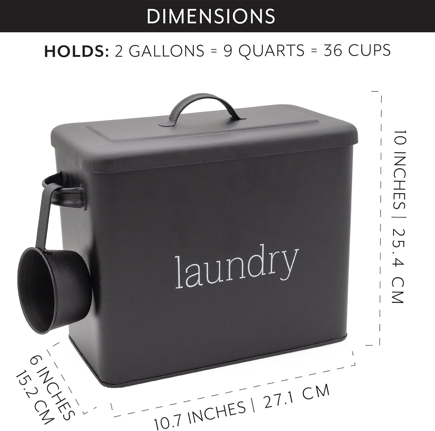 AuldHome Design Enamelware Laundry Powder Container (Black), Enamelware Detergent Bin w/ Scoop