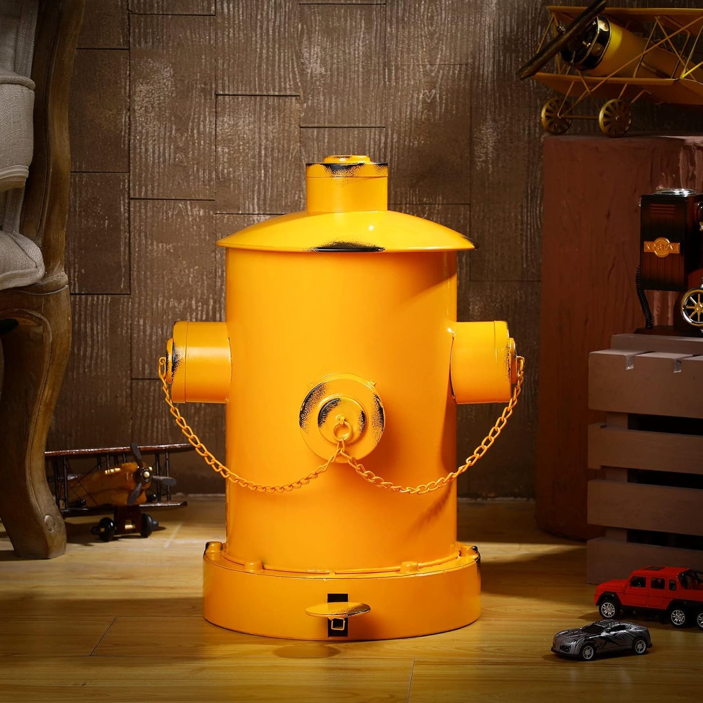 Hoolerry Fire Hydrant Trash Can Retro Creative Garbage Can with Inner Bucket Large Capacity Wrought Iron Pedal Trash Can Indoor Outdoor Waste Bins for Park Garden Kitchen Garbage (Yellow, Small)