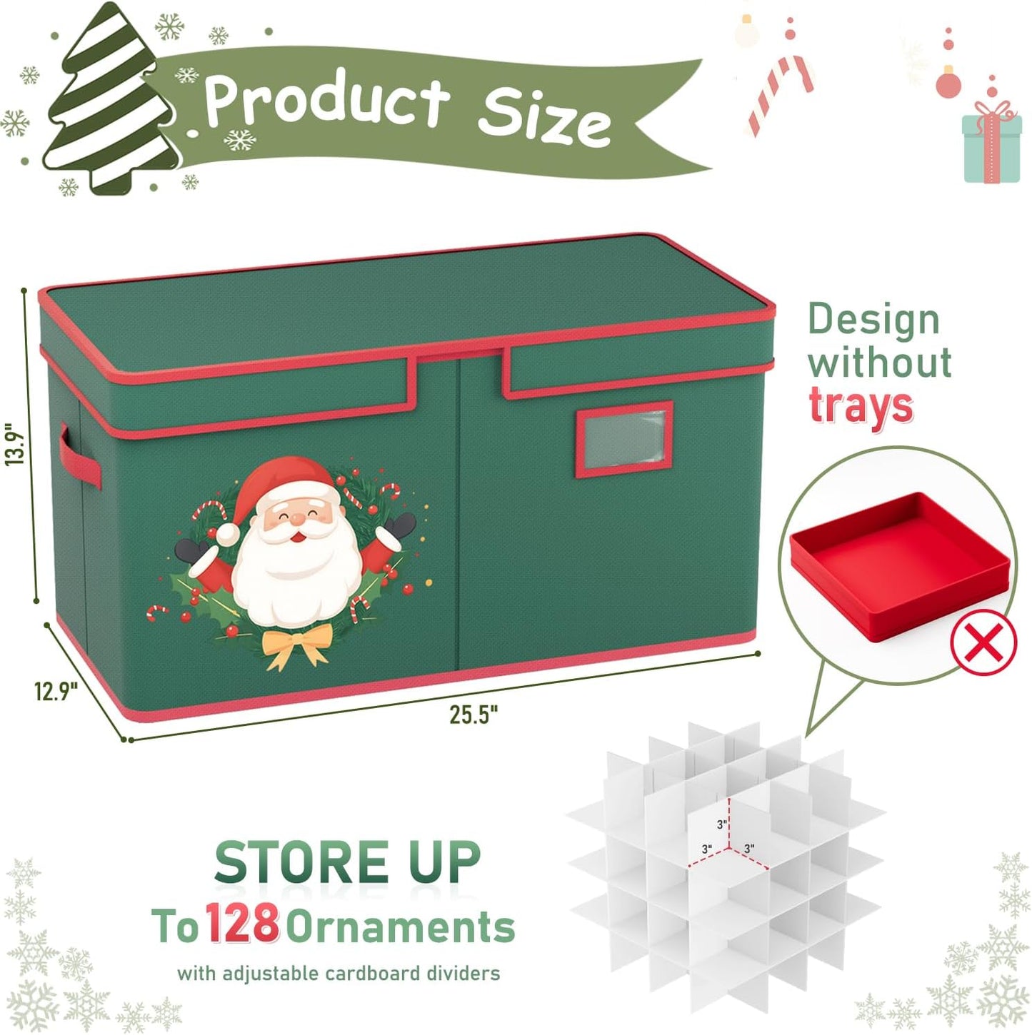 Christmas Ornament Storage Box Christmas Ornament Storage 128 Ornaments Slots 600D Oxford Material Christmas Ornaments Organizer Containers with Handles Holiday Organizer Storage Box