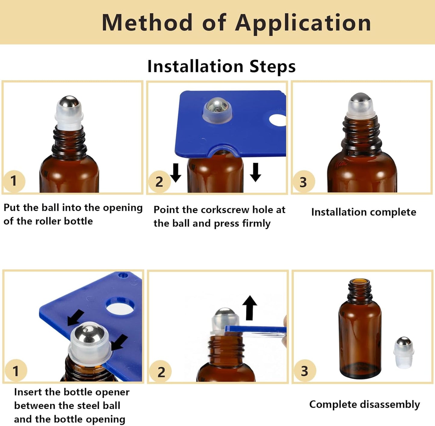 5ML Roller Bottles for Essential Oil, 4 Pack Empty Amber Glass Roller Bottle for Perfume Oil, Roll on Bottles with Stainless Steel Roller Balls, Opener, Funnel and Dropper