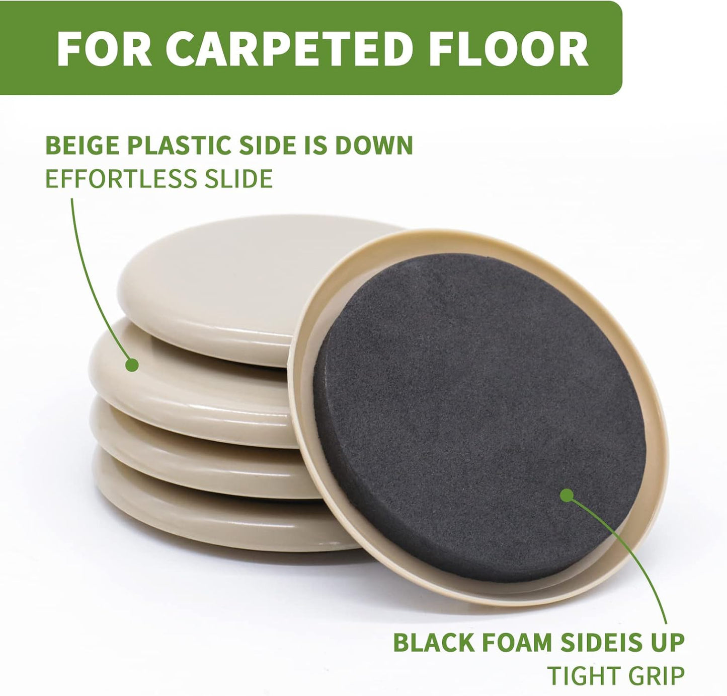 Furniture Sliders for Carpet 16PCS - 3 1/2 inch Sliders for Moving Furniture – Appliance Slider for for Carpet