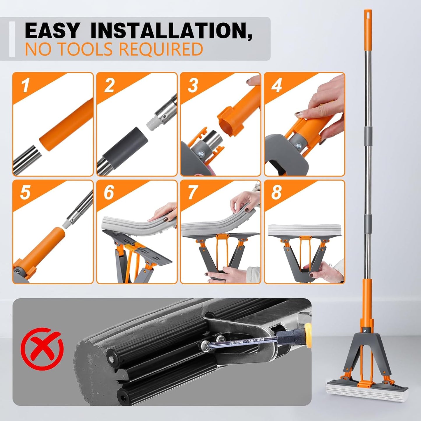 Sponge Mop,Masthome PVA Squeeze Mop with 3 Absorbent Mop Refills,Sponge Mops for Floor Cleaning,Easy Squeeze Roller Mops for Kitchen Bathroom Office