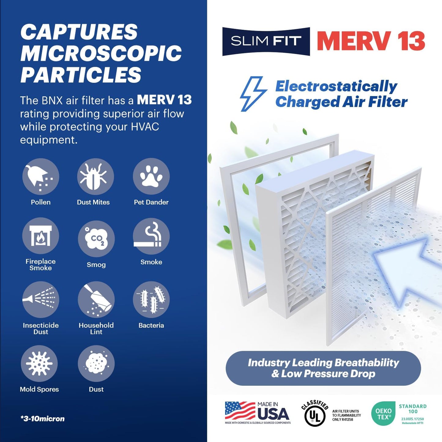 BNX TruFilter 20x20x5 (19.88’’ x 19.88’’ x 4.38‘’ Honeywell Compatible 4”) MERV 13 Air Filter (2-Pack) - MADE IN USA - HVAC AC Furnace Filters Health, Allergies, Mold, Bacteria, Smoke, MPR 1900 FPR 10