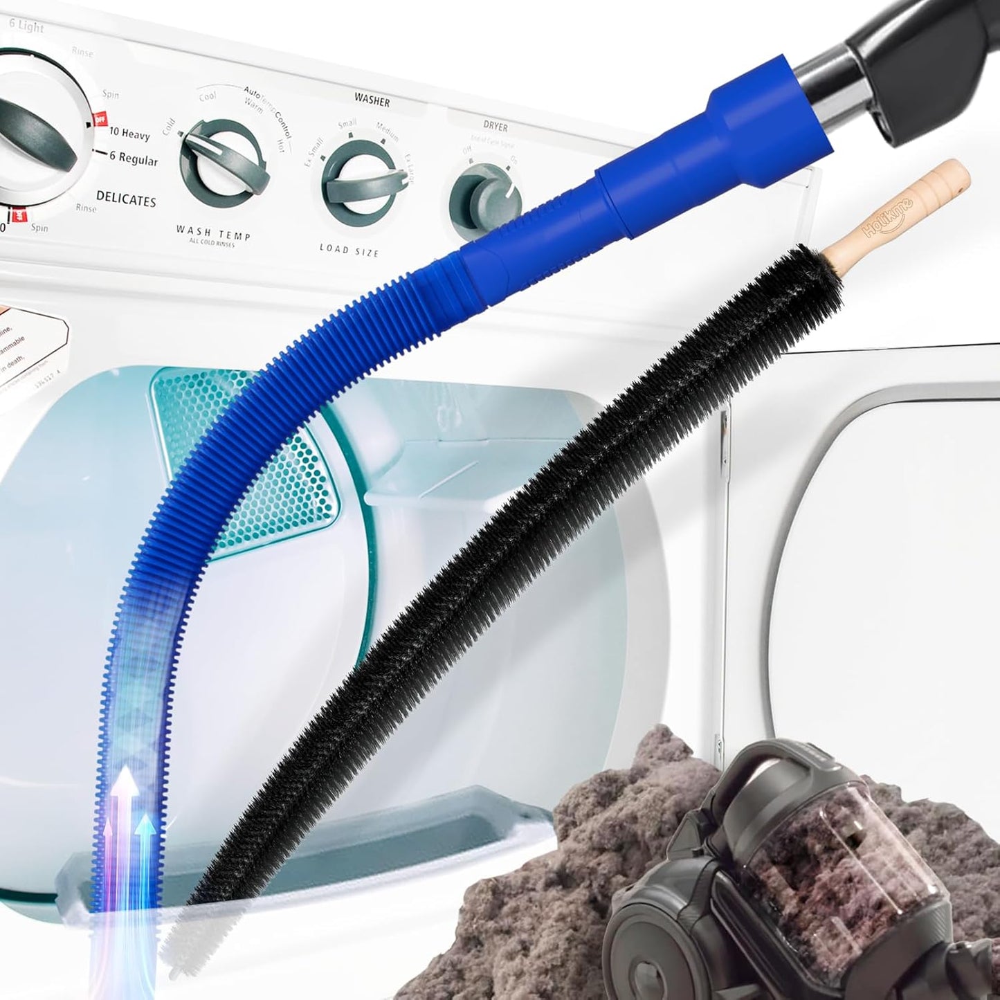 Holikme 2 Pieces Dryer Vent Cleaner Kit, Dryer Lint Vacuum Attachment and Flexible Dryer Lint Brush, Dryer Vent Vacuum Hose Attachment,Dark Blue