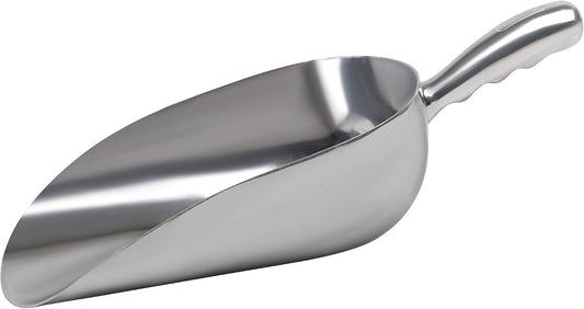 Cast Aluminum Utility Scoop - 38 oz. - Round Bottom, ice scoop For Multi-Purpose Use, With Finger Groove Handle (38 oz.)