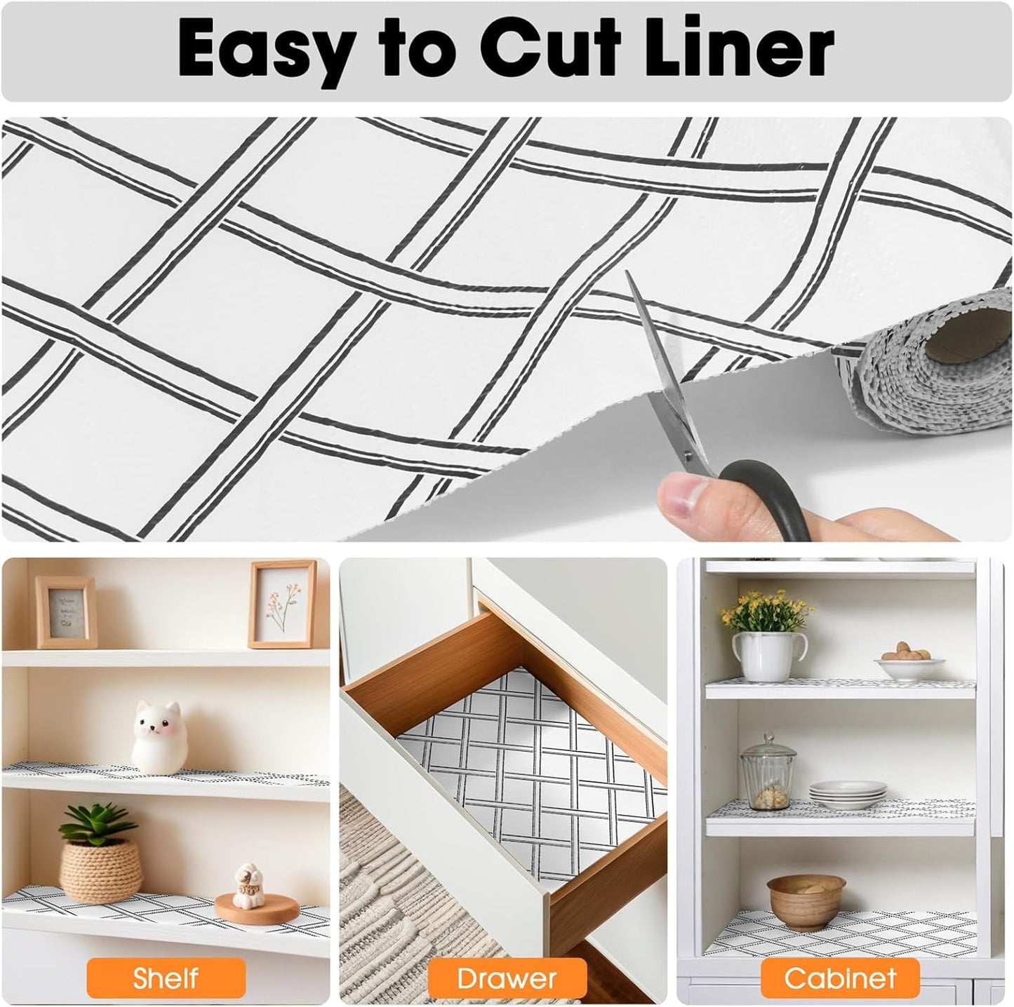 Drawer and Shelf Liner for Kitchen Cabinets Non-Adhesive, Non-Slip Cabinet Liner Shelf Paper Strong Grip Waterproof Easy to Clean for Kitchen Shelves Cupboard,Geometric,12IN X 30FT