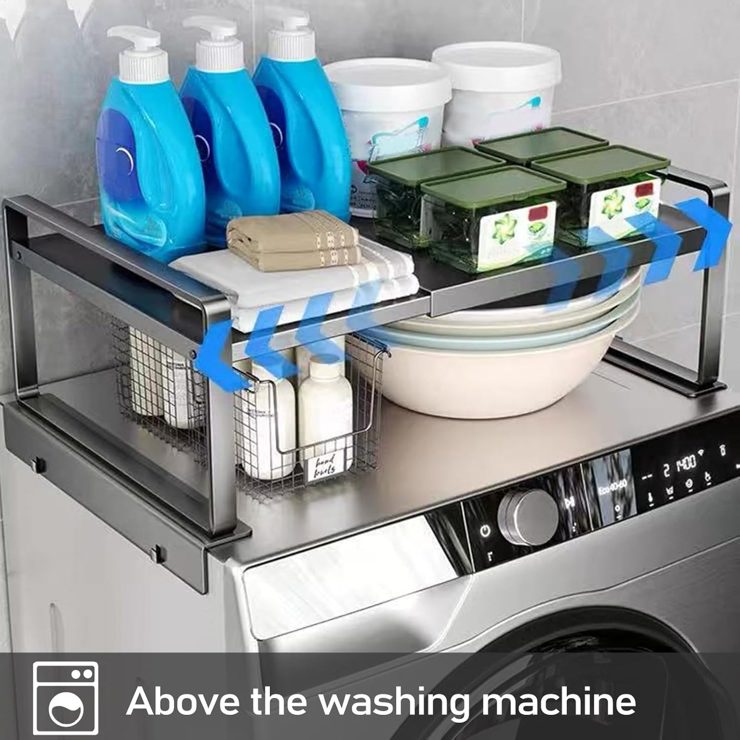 Adjustable Fridge Top Storage Rack,12.4"-23.62" Expandable Organizer Shelf,Refrigerator Storage, Anti-Slip,L-Shaped Design,Space Saver for Kitchen,Laundry,Dorm (Fits Most Appliances)