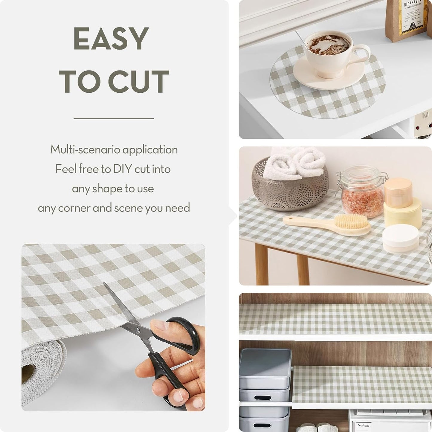 Drawer Shelf Liner, Non-Slip Kitchen Cabinet Liners Non-Adhesive Thick Strong Grip Waterproof Mats Protect Dresser Shelves Cupboard Bathroom Cabinets, Green Plaid, 23.6 in X 20 FT