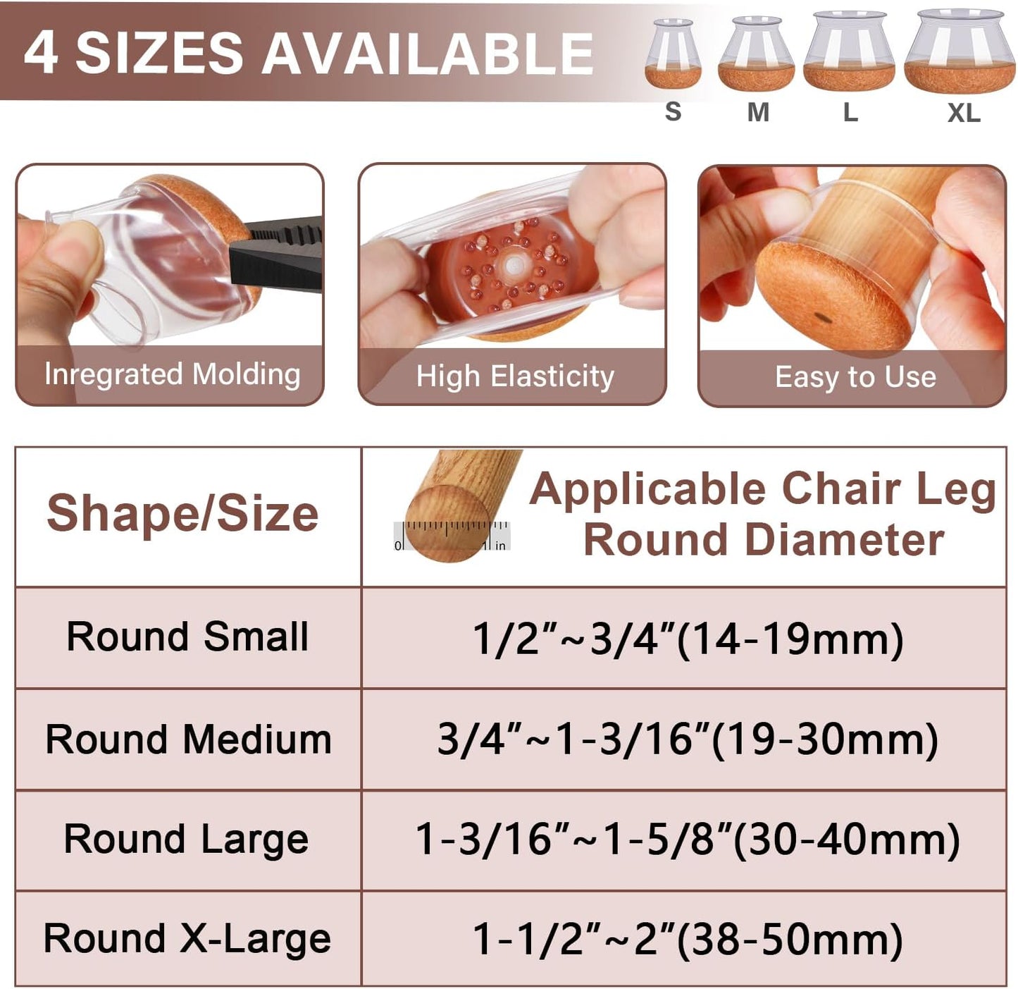 Chair Leg Floor Protectors Round Chair Leg Protectors for Hardwood Floors Silicone Caps Felt Furniture Pads Covers Anti-Scratch Reduce Noise 32 Pack Clear Round X-Large Fit 1-1/2" to 2" (38-50mm)