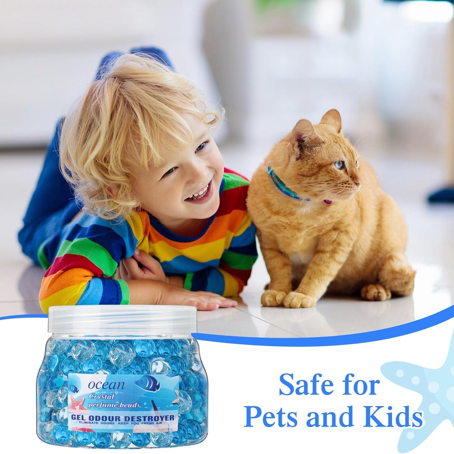 9 Pack Odor Eliminator Gel Beads Bulk 10 Ounces Air Freshener Gel Beads Odor Eliminator for Home, Bathrooms, Cars, Boats and Pet Areas(Ocean)