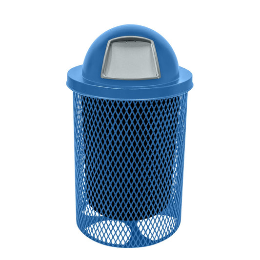 COATEDOUTDOORFURNITURE RDT-TXTLBL Heavy Duty 32 Gallon Round Trash Receptacle, Liner Included, Textured Light Blue with Textured Light Blue Dome Top, Made in America