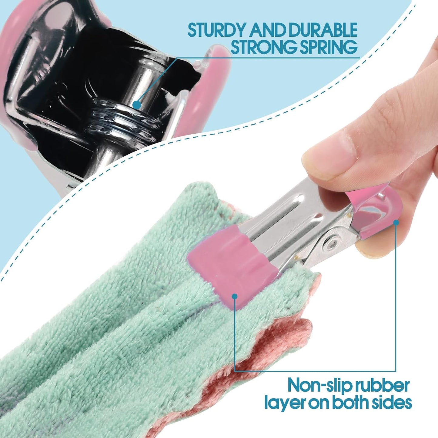 Clothes Pins Heavy Duty 30 Pack - 2.17 Inch Metal Chip Clips, Clothespins for Photo Drying Clothesline Laundry Sock, Bag Clips for Food Kitchen Stainless Steel with Rubber, Pink